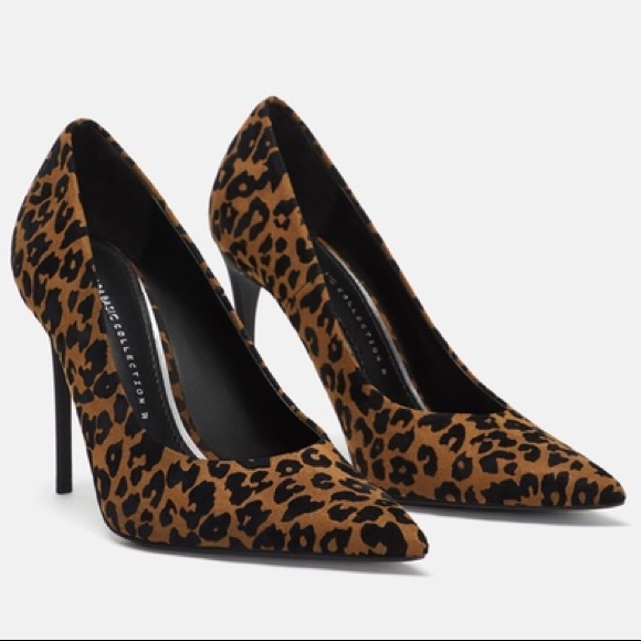 Zara Leopard Print High Heels Pointed Toe Stilettos Velvet Suede NWOB. - Picture 2 of 5